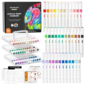 Shuttle Art Automatic Ink Control Acrylic Paint Markers, 24/36/60 Colors Brush Tip Acrylic Paint Pens for Rock Painting, Ceramic, Wood, Canvas, Glass, Stone, Fabric, Card Making, DIY & Art Supplies modelpaintingmarkers,Pastel,Metallic,Storage Box