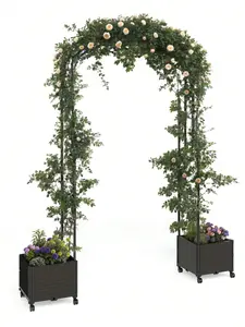47.2" Outdoor Weatherproof Arched Shape Metal Garden Arch Trellis - Height Adjustable Steel Tube Climbing Plant Support, Wedding Backdrop Stand for Flower & Balloon Decor, Garden Party Raised Planter Box