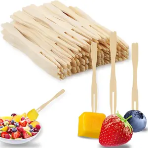 400PCS 3.5 Inch Solid Bamboo Appetizer Forks - Disposable Mini Forks for Desserts Sandwiches Burgers Salads & More - High-Quality Food-Grade Eco-Friendly Utensils