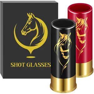 Set of 2 Horse Head Pattern 12GA Bullet Shot Glasses, 45ML Whiskey Cups, Kitchen Dining Bar Party Tequila Whisky Cup, Drinkware