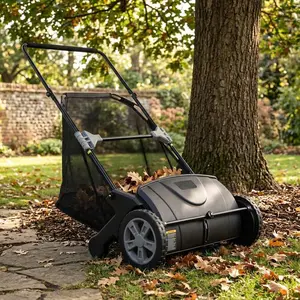 Heavy Duty Push Lawn Sweeper, 21 Inch Working Width, Dual Spinning Brushes, 3.5 Cu. ft. Large Capacity Collection Bag Fruit Collector.