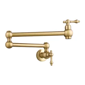 Pot Filler Faucet Wall Mount, Solid Brass Pot Filler with Dual Valves, Two Handles Double Joint Swing Arms for Stove Kitchen Sink