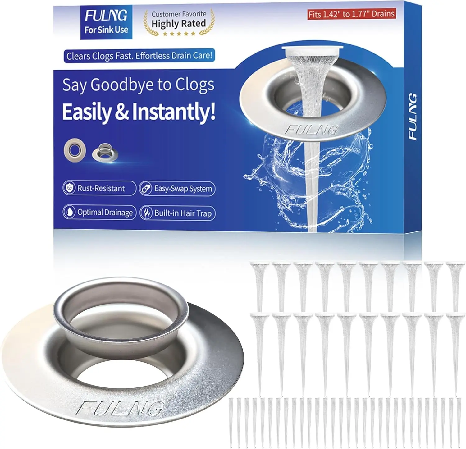 Bathroom Sink Shower Drain Hair Catcher,No-Touch Cleaning,Stainless Steel Hair Stopper for Bathtub Sink,Fits 1.4"-1.8"Standard Drains,Anti-Clog,Easy to Clean. sink stopper
