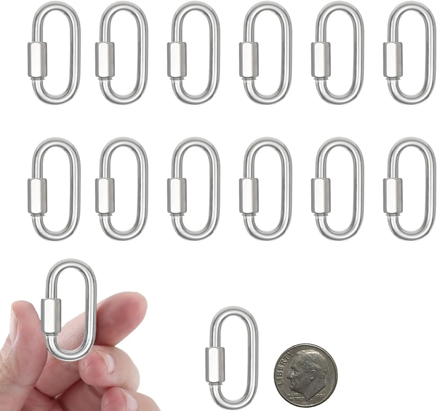 15PCS 2 Inches Chain Link, M5 Screw Chain Quick Links, 3/16" Galvanized Steel Locking Carabiners for Connecting Hammock, Key Chain, Pet Leash,Gym,Camping, 650 Lbs Capacity.