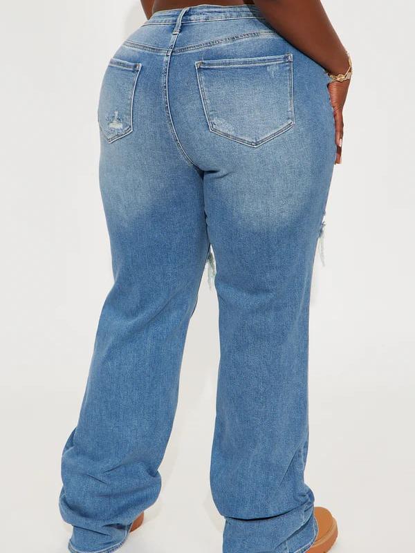 Petite Remi Ripped Stretch Baggy Jeans - Medium Wash