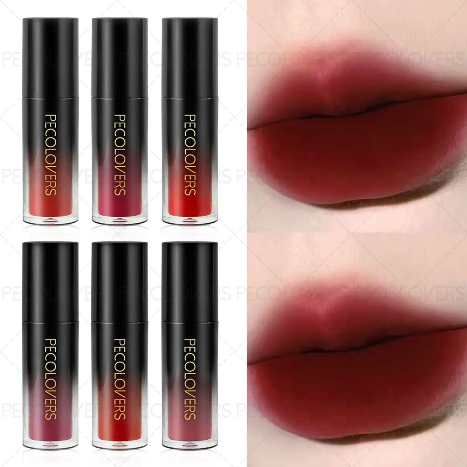 6pcs/set Sexy Red Lip Gloss, Matte, Suitable for All Skin Types, Lightweight, Non-sticky, Non-drying, Silky Smooth, Ideal Christmas Gift Series