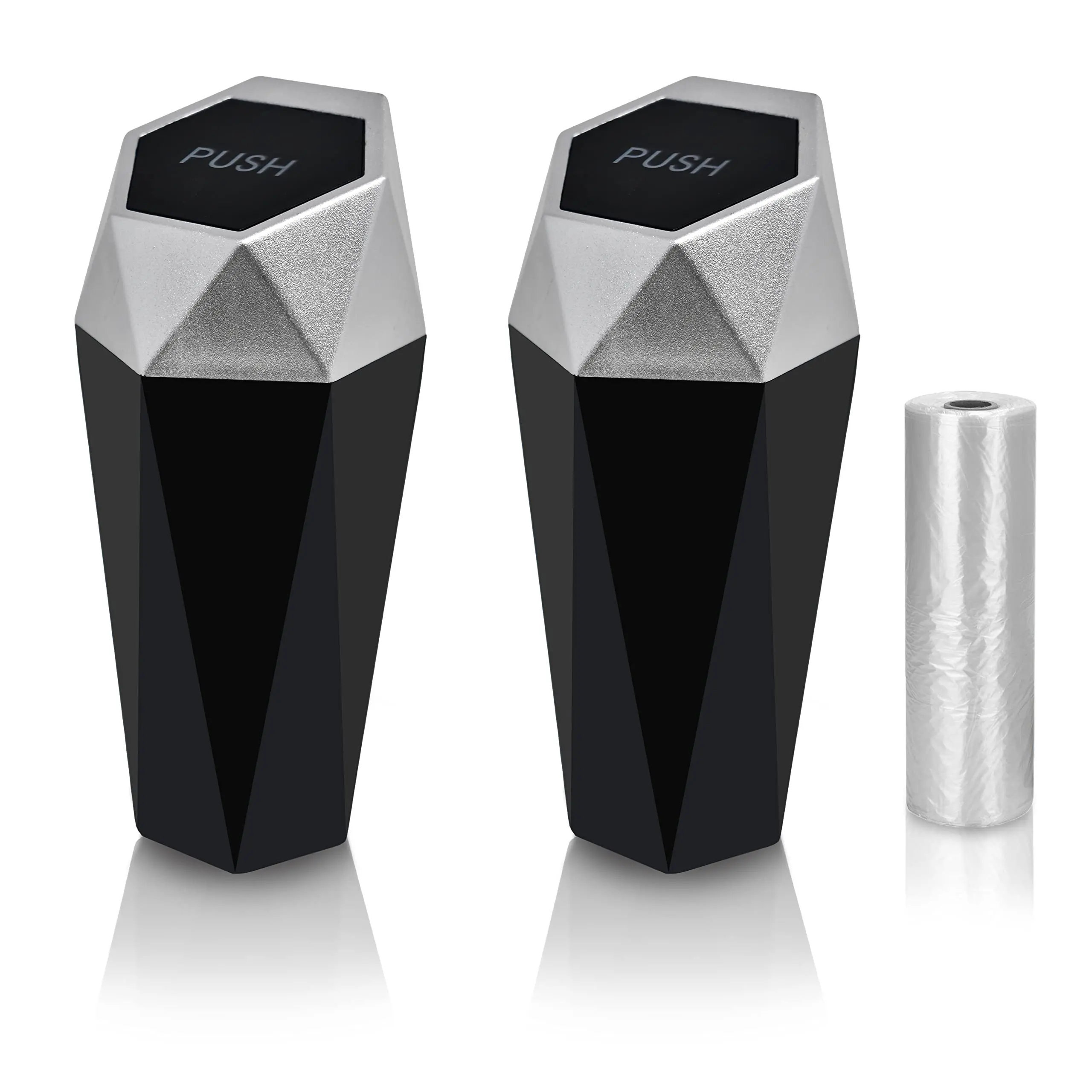 EcoNour 2-Pack Mini Leakproof Trash Can - ABS Plastic, Diamond-Shaped Small Car Trash Bin for Automotive Interior Stowing & Tidying, Diamond Shape