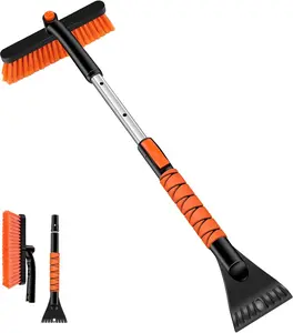 33" Extendable Snow Brush with Detachable Ice Scraper for Car Windshield with Foam Grip and 360° Pivoting Brush Head for Christmas Car Auto Truck SUV, Orange