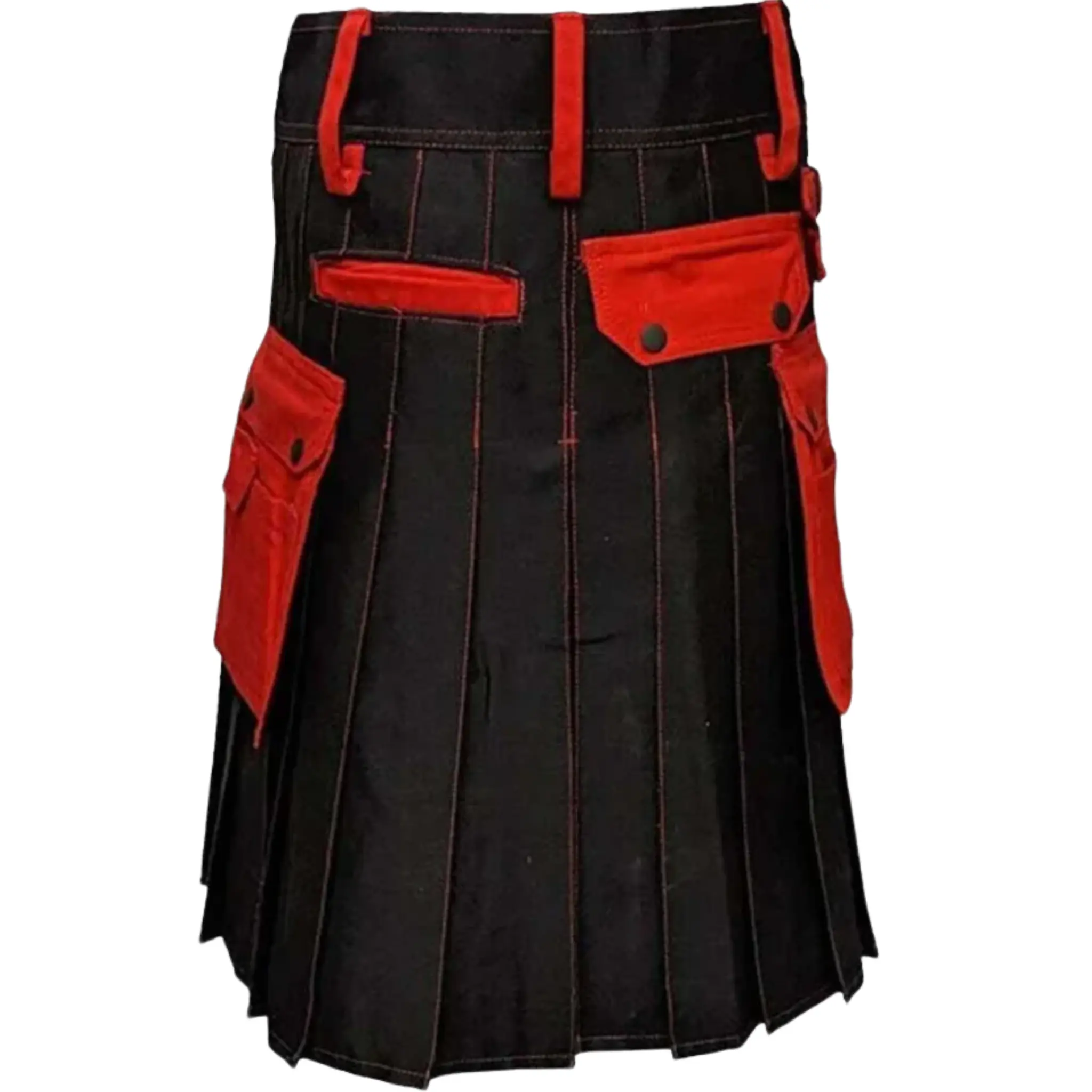 Premium Scottish Red and Black Utility Kilt for Sale - Bold Color Combination Durable Construction Functional Design Perfect for Casual and Semi-formal Occasions