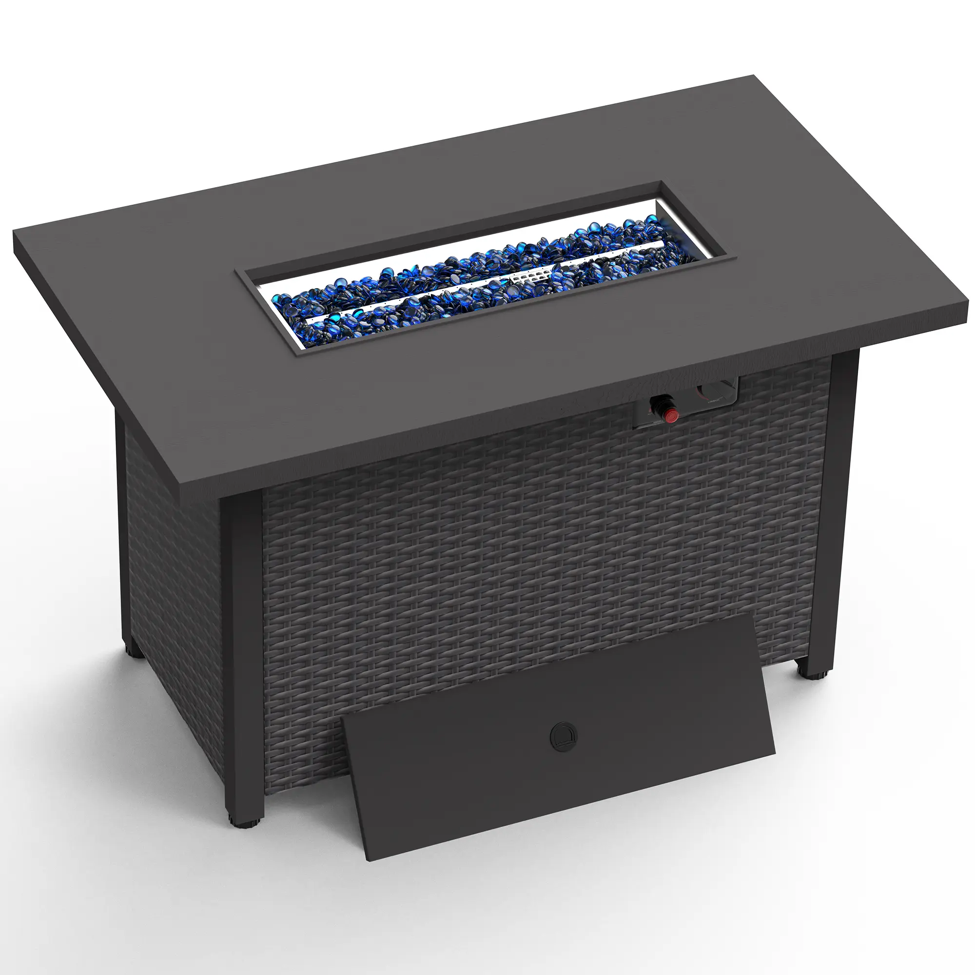 42” Propane Fire Pit Table, 50,000 BTU Gas Fire Table with Slide-Out Tank Holder, Outdoor Rattan Wicker Furniture for Outside Patio Backyard