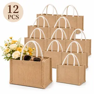 6/12 PCS Small Jute Tote Bags, Reusable Burlap Gift Bags with Cotton Handles, DIY Craft Bags for Wedding, Party Favors, Shopping, Gifts & Everyday Essentials