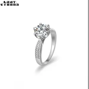 STUNNA LADY Round Halo Moissanite Rings, 1CT 2CT Women's Wedding Rings Engagement Rings 925 Sterling Silver Moissanite Dainty Engagement Rings with Certificate of Authenticity and Gift Box