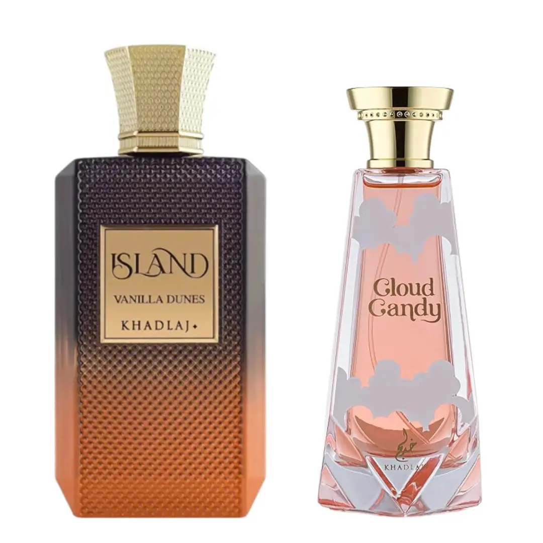 KHADLAJ Unisex 2-Piece Strawberry-Flavored Fragrance Bundle (200ml Total) - Island Vanilla Dunes + Cloud Candy Whipped Escape with Sugar, Sweet Notes, White Musk, Ambroxan, Guaiac Wood & Whimsical Sensual Depth, Strawberry-Flavored Unisex Fragrance