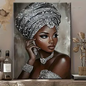 A Unique Solid Wood Frame Canvas Painting, Elegant African Queen, Perfect for Home Decoration, Festival Occasions and Gifts for Him.Suitable for Living Room and Bedroom, Ready to Hang, 2D
