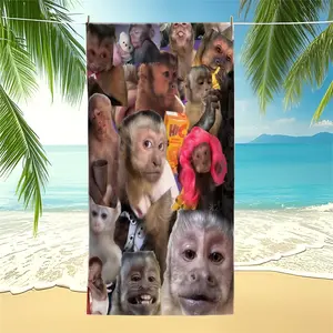 Fun Emoji-Printed Animal Beach Towels, Monkey-Patterned Pool Towels, Microfiber Quick-Drying Bath Towels/Blankets, Suitable for Pool Camping and Travel, Lightweight and Easy To Carry.