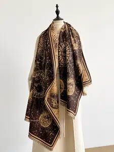 Fashionable Simple Soft Comfort Starry Sky Print Scarf, Warm Casual Fringe Trim Shawl for Fall & Winter, Suitable for Any Occasion