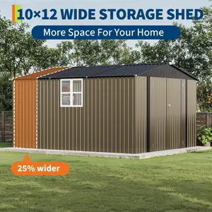 10x12 FT Storage Shed with Cross Windows & Lockable Door , Large Outdoor Metal Shed, Peaked Roof Garden Shed for Lawn Mower, Bike, Tools , All-Weather Storage