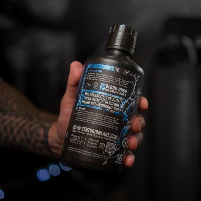 God of Thunder Liquid Pre Workout EXTREME – Centurion Labz High Stim Drink, 16 Servings - Fast Absorbing Liquid Glycerol Formula with Citrulline, Beta Alanine, 300mg Caffeine, Alpha GPC, Synephrine & S7 Superfood Blend – Energy, Pumps & Power