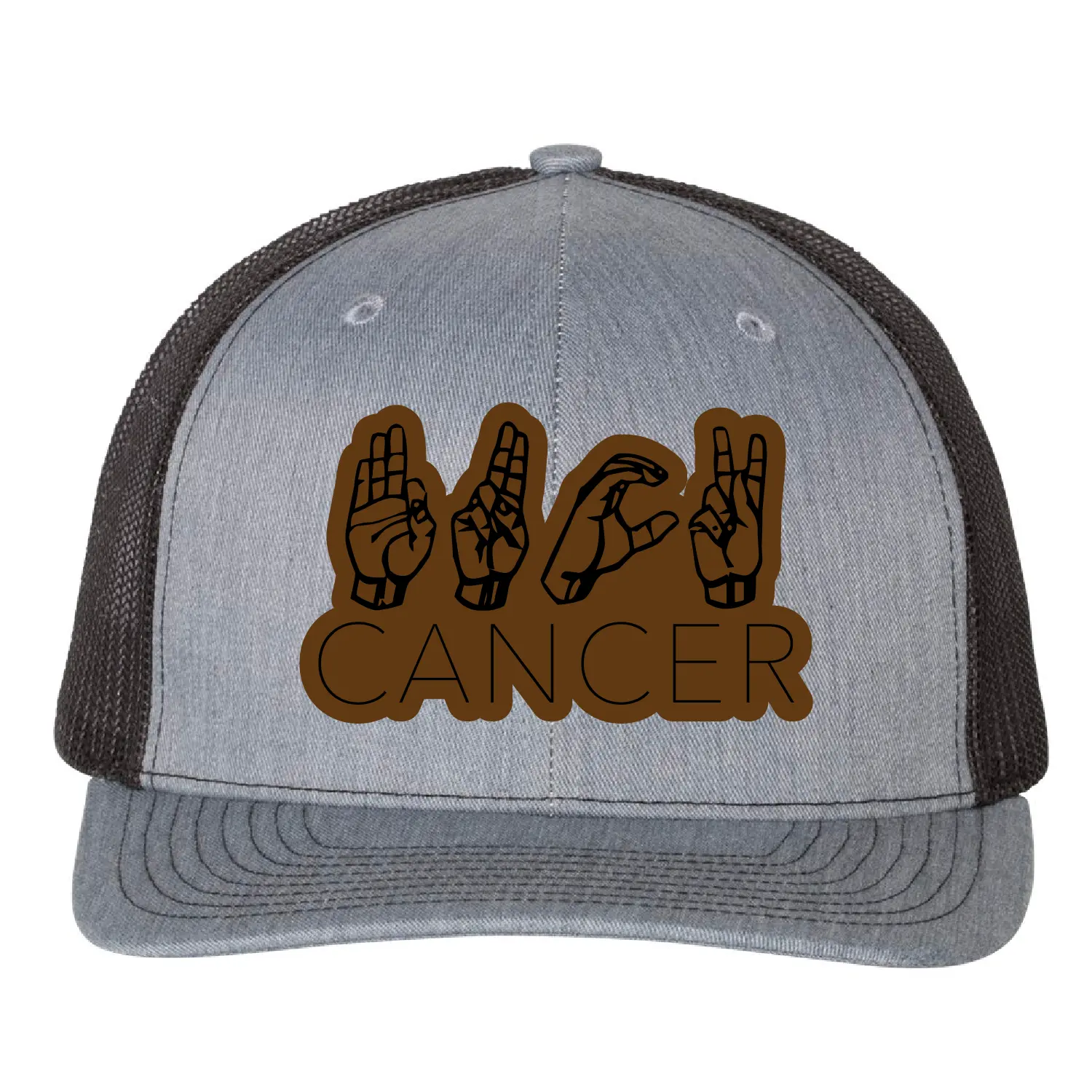 ASL "F*ck Cancer" Hat, Sign Language Leather Patch Hat, Cancer Awareness Hat, ASL Hands Trucker Cap, Leather Patch Hat, Cancer Fighter Gift