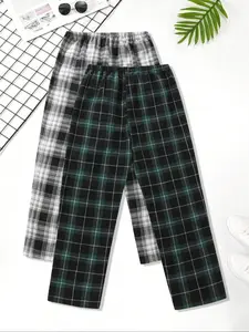 Men's Plaid Two-Piece Long Pants Set, Fitted, Comfortable Sleepwear for All Seasons, Casual Home Wear, Soft and Cozy Fabric