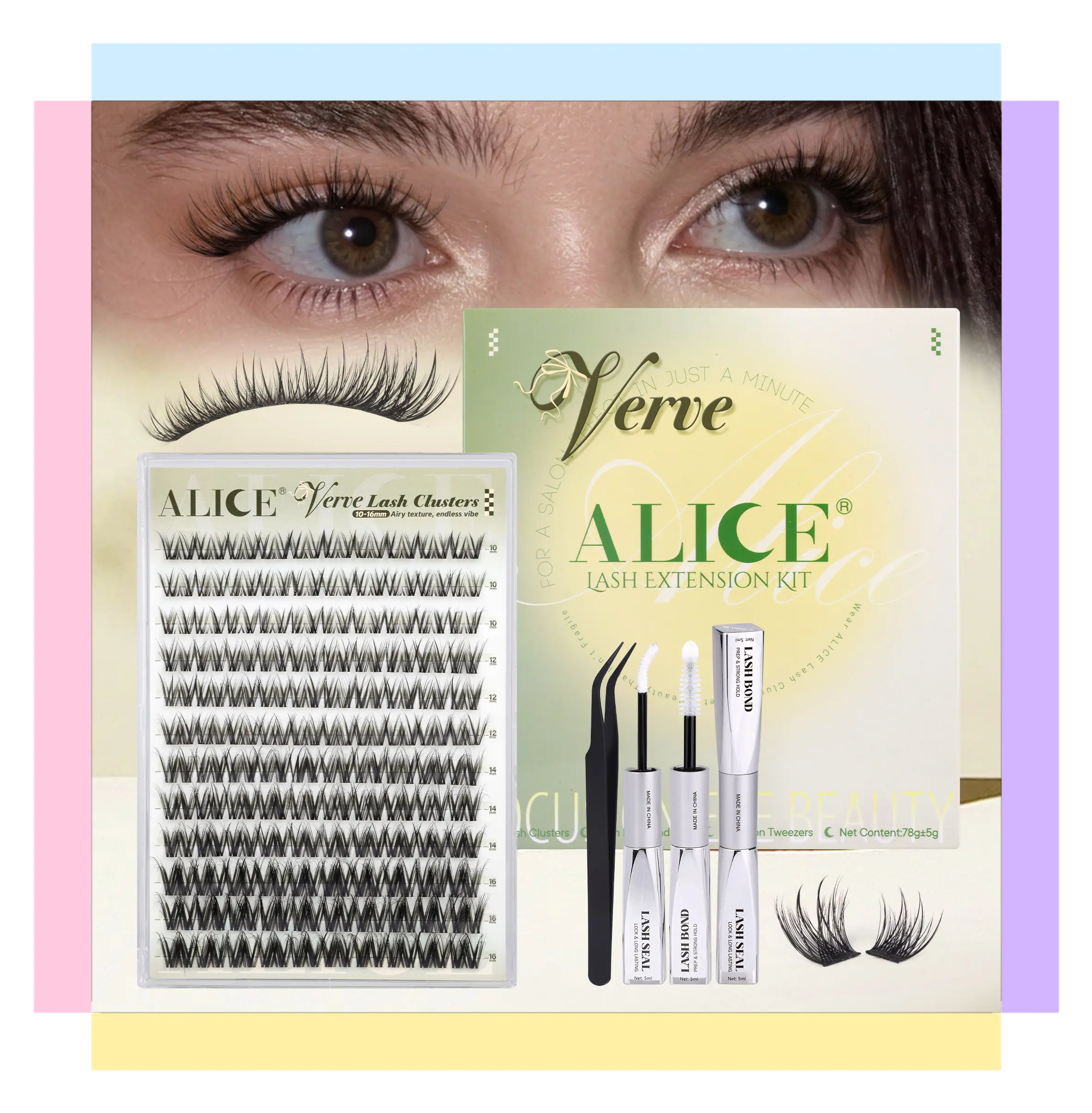 ALICE Verve Natural Lash Extension Kit Invisible Band Individual Lashes  10-16mm Cluster Eyelash Extensions for Daily  Makeup
