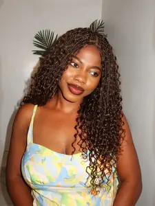 Nami - Drawstring Cap Water Wave Human Hair Curls Pre Bleached Swiss HD Full Lace Knotless Boho Box Braided Wig Miracle Braids Style Glueless Wigs Lightweight Wigs