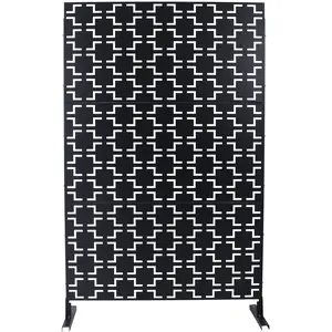 Freestanding Metal Divider (76x48 in) - Rust-Resistant, Lightweight, Easy Setup Decorative Fence Panel with Expansion Screws for Deck Tools Hardware Solution PS105 BLACK