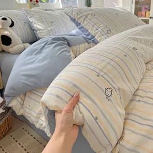 4pcs Blue Striped Print Bedding Set, Breathable and Washable, Suitable for Single/double Beds, Bedroom Guest Room Dorm Use, Breathable Duvet Set