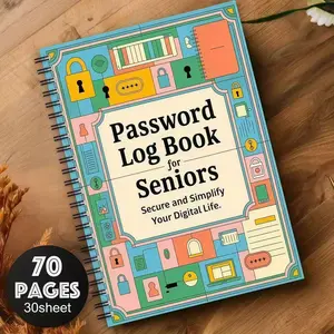 Senior Password Notebook Large Font, Coiled Password Storage Book, Practical Gift for Parents, Simplify Digital Life, 70 Pages High Capacity