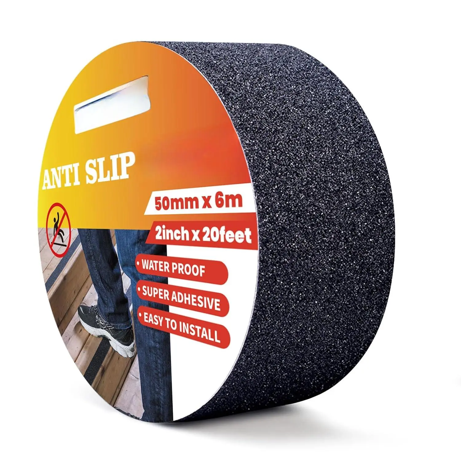 ADHES Anti Slip Tape  2 inch x 20 feet Non Skid Best 80 Grit Friction Waterproof Traction Black Grip for Stairs Steps and Ramps Indoor &amp; Outdoor Use
