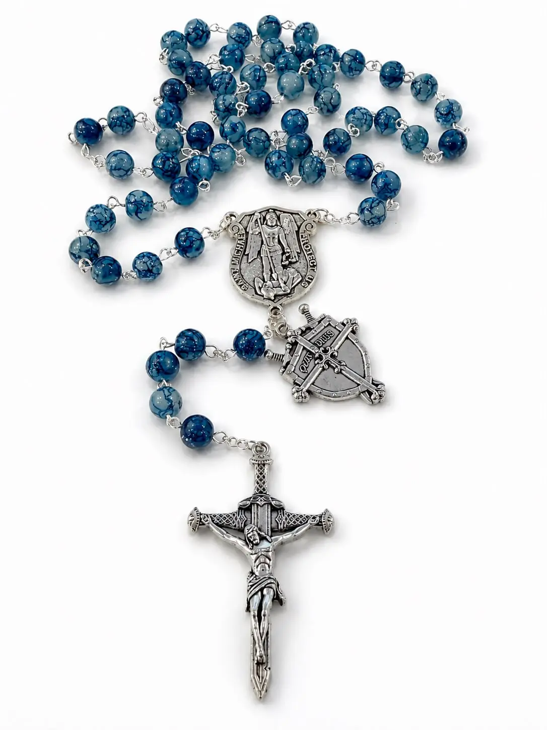 SAINT MICHEL ARCHANGE  ROSARY BLUE MARBLE