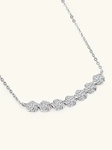 S925 Silver 0.49CT Moissanite Arc Necklace, Adjustable 45cm Necklace, Women's Simple Flower Smile Pendant, Suitable for Daily Wear and Gift Jewelry