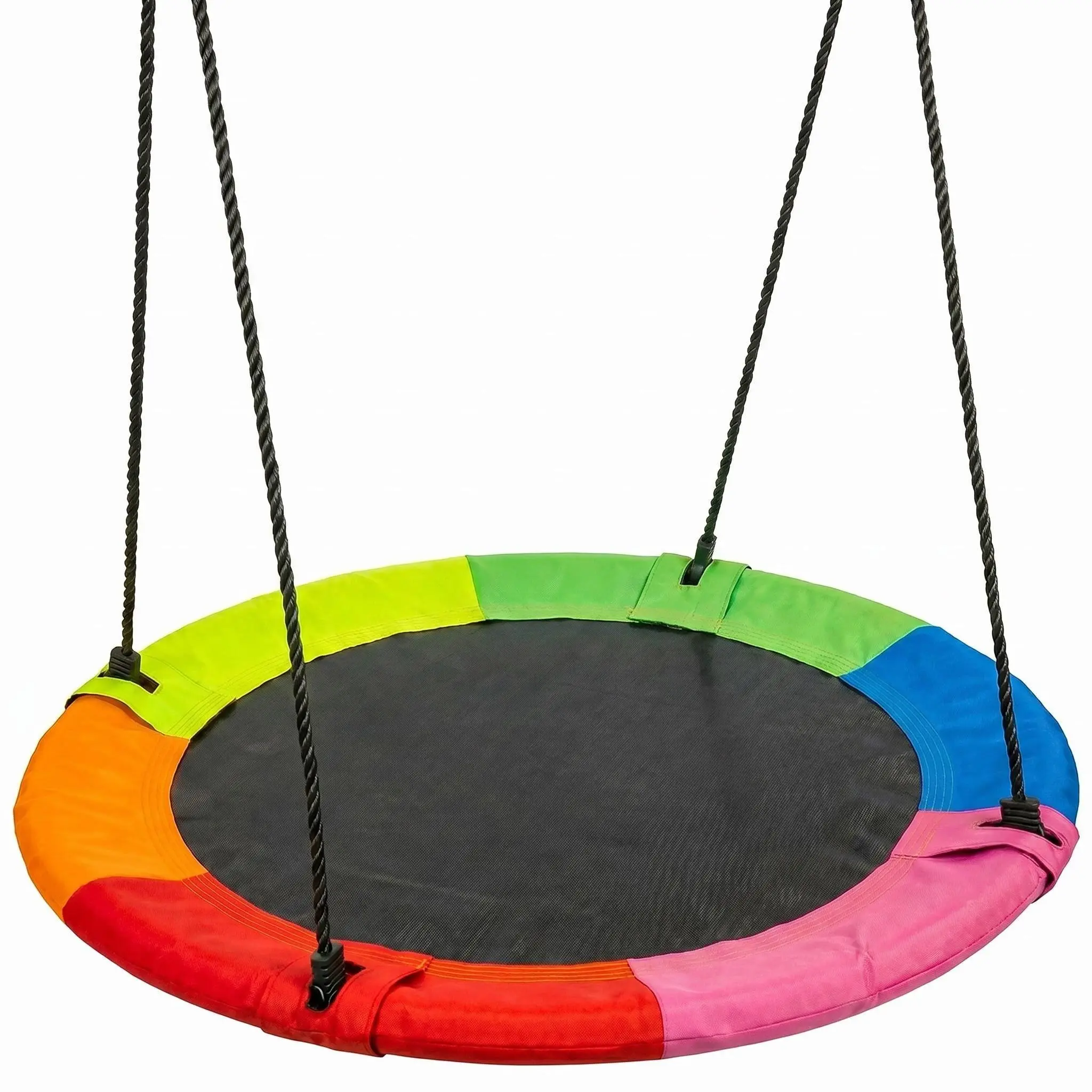 40" Rainbow Inflatable Round Kids Saucer Swing - 600LBS Heavy-Duty Anti-Tip Galvanized Steel Outdoor Play Equipment, Waterproof Rust-Resistant, Buckle-Safe Climb, 360° Rotation, Backyard Camping Toy for Kids (Fits 2 Adults)
