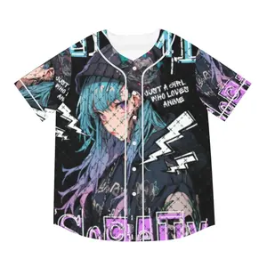 Anime Inspired Men's Baseball Jersey – Casual Streetwear Sports Shirt, Trendy Gamer Style Outfit, Button-Up Athletic Jersey, Unisex Oversized Fit, Perfect Gift for Fans