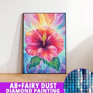 1PC framedless 5D Diamond Painting Kit-Vibrant Hibiscus Flower with Colorful Aura Vibrant Hibiscus Flower with Colorful Aura -Ornament Decorations for Home Resin Diamonds, AB Diamonds & Fairy Dust, Perfect for Adult Diamond Lovers,Holiday Gift