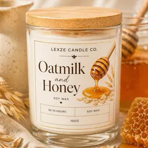 Lexze Candle Co. Oatmilk & Honey Soy Wax Candle 10oz - 50-70 Hours Burn Time - Perfect for Relaxation and Aromatherapy