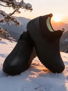 Winter New Couple Kitchen Water Shoes, Low-Top Anti-Slip Oil-Resistant Wear-Resistant Patchwork Fleece Lined Lightweight Tube Boots
