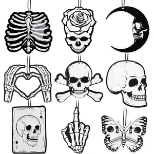 9 count Skull  Air Fresheners  Goth Punk Skeleton Crossbones Incense Chips Scented Diffuser Rearview Mirror Hanging Pendant Ornaments Cool Halloween Decor Automotive Interior Accessories Gifts