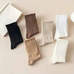 1Pairs of Solid Color Mid Tube Socks - Mixed Color, Striped Mid Tube Socks, Suitable for Outdoor Wear in All Seasons Fashion Minimalist