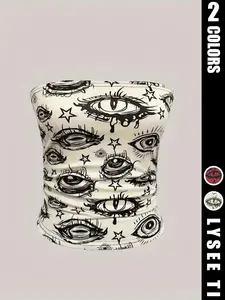 Women's Eye Print Tube Top, Fashion Casual Strapless Top for Daily Outdoor Wear, Ladies Clothes for Summer