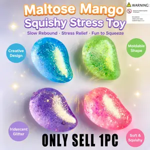 Stress Relief Mango Squeeze Toy, Slow Rebound Pressure Release, Moldable Fruit Design, Aurora Gold Powder, Office Party Gift