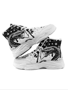Men's Fashionable Snake & Star Print High Top Sneakers, Trendy Sneakers, Casual Comfortable Lightweight Sports Shoes for Daily Wear, Stylish All-match Shoes for Men, Closed