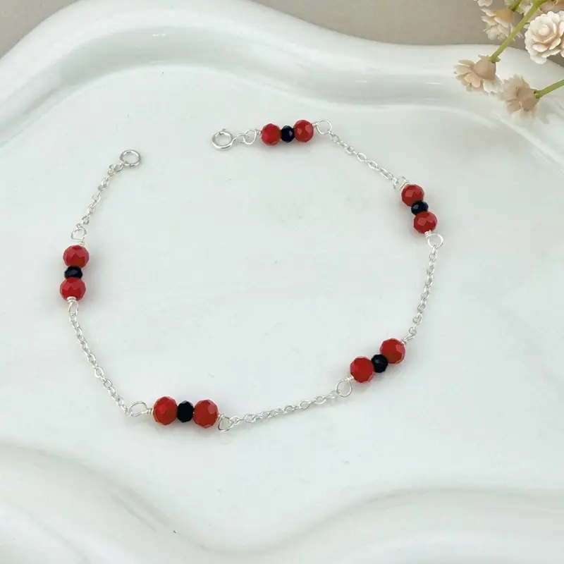 Silver 925 Red and black protection bracelet