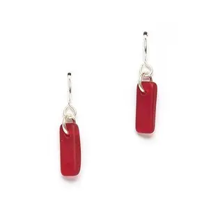 Sea Glass Murmur Earrings (Red) - Sterling French Wire Beach Earrings for Women by EcoSeaCo, using recycled and sustainable material. Handmade in the USA