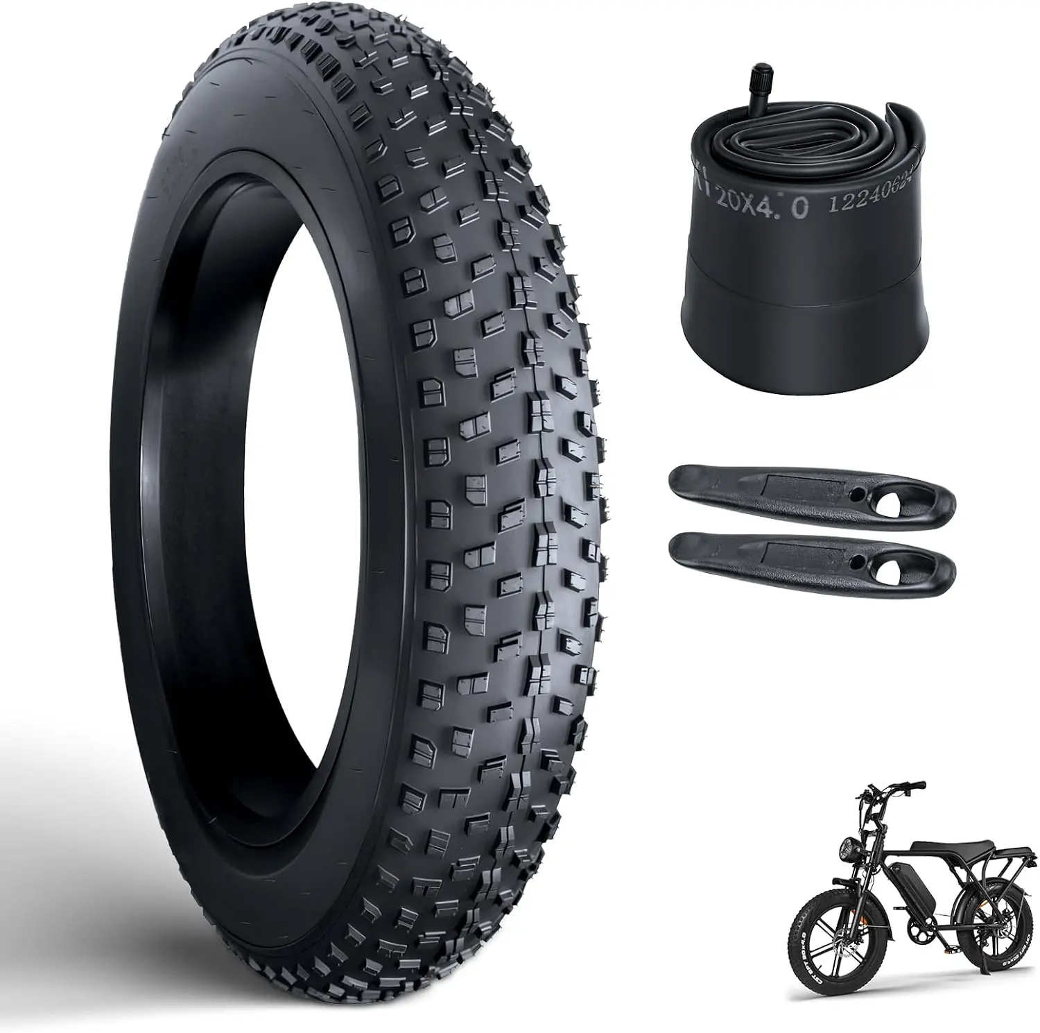 OUXI 20x4.0 Fat Tire Tube, Puncture Resistant Folding MTB Replacement Tire, 20x4.0 Fat Tyre for MTB and Ebikes, All-Terrain Directional Tread Bicycle Tires and Tubes vulgar bmx