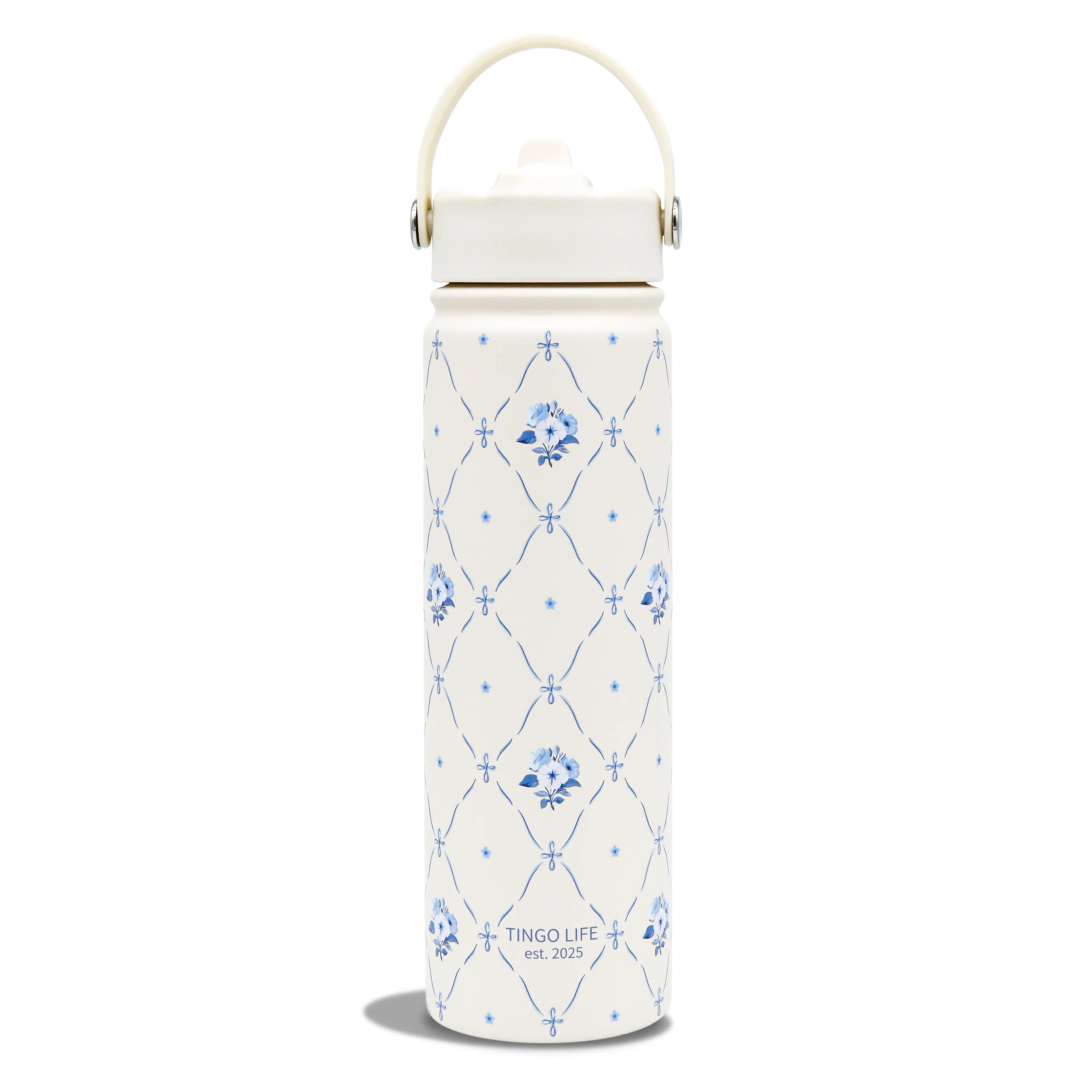 Tingo Life Insulated Stainless Steel Water Bottle (25oz/32oz) - Double Lids (Straw + Spout), Leak-Proof, BPA-Free, Retro Chinoiserie Floral Lattice, Cute Aesthetic, Perfect for Gym/Office, Retro Look, Single Bottle