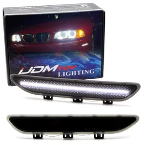 iJDMTOY Dark Smoked Lens White Full LED Strip Bumper Reflector Side Marker Light Kit For BMW E46 2004-2006 LCI/Facelift 325CI 330CI 2-Door