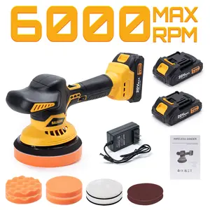 Cordless Car Buffer Polisher, Electric Buffer Polisher Kit with 2 Pack 20V Rechargeable Batteries,6 Variable Speed 6000 RPM MAX Orbital Polisher for Car Boat Detailing, Polishing,Scratch Removing