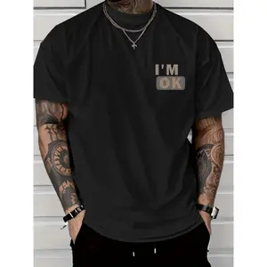Men's Cotton Letter Print Short-Sleeved T-shirt Summer Loose All-Matching Top