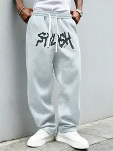 Men’s casual sweatpants, American retro style trendy long sweatpants with letter print design, loose fit with stretch and drawstring waist, suitable for all seasons, street-style fashion loose sweatpants.